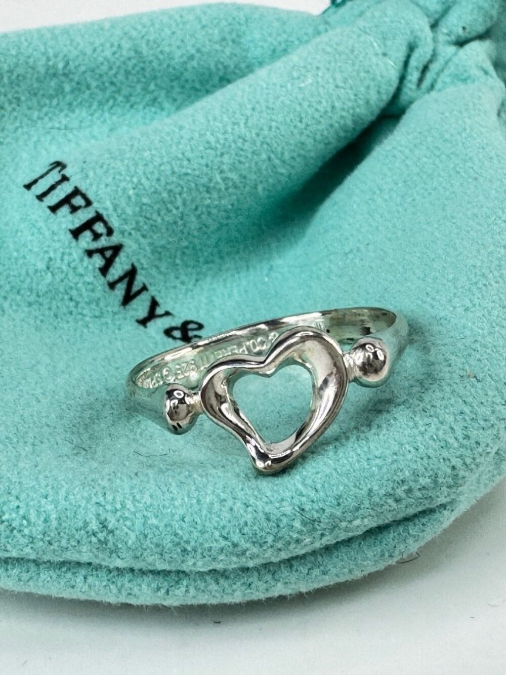 Tiffany & Co. Elsa Peretti Open Heart Sterling Silver Ring 7.5 2.4g JR2008